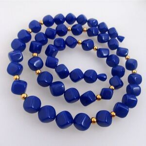 Vintage Royal Blue Lucite Bead Necklace